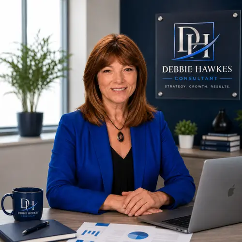 Debbie Hawkes, business consultant, smiling with arms crossed